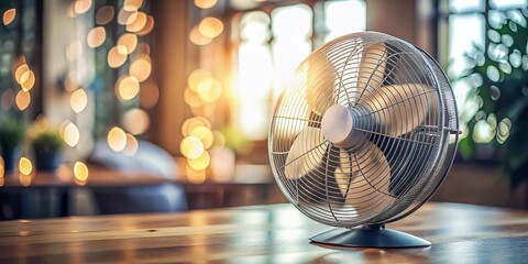 Modern Apartment Closeup: Air Fan with Bokeh, Copy Space