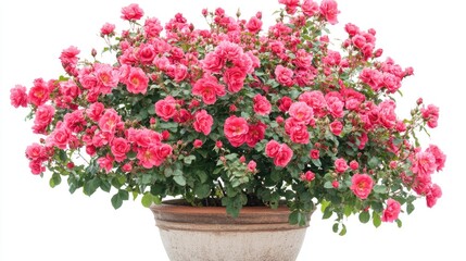 Naklejka premium Vibrant Pink Roses in a Decorative Pot on a White Background