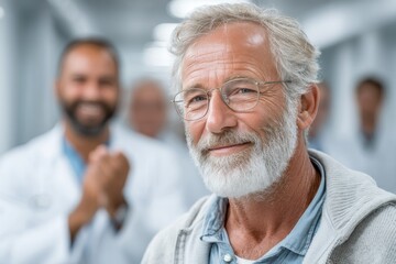 A team of compassionate elderly caregivers provides hope and professionalism in a bright hospital