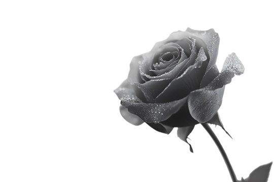 Single Dew Covered Rose on Black Background on transparent background - Powered by Adobe