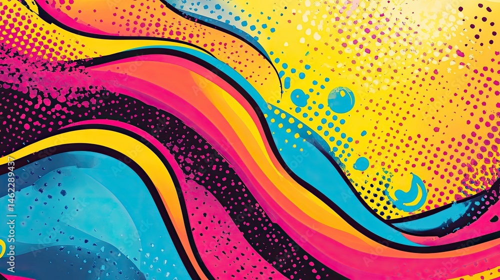 Aufkleber vibrant abstract waves in bright colors with dots and patterns