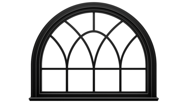 Arched Black Window Frame, Elegant Architectural Design, Decorative Arch Window for Home & Office Interiors, Black Grid Arch Window, Classic and Modern Style