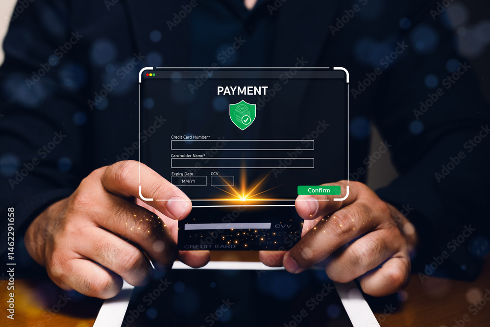Poster secure online payment process digital transaction user interface virtual e-commerce safety