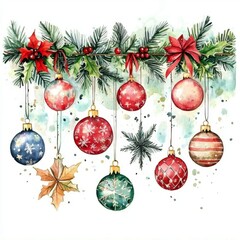 Vibrant watercolor Christmas garland design for seasonal decor.