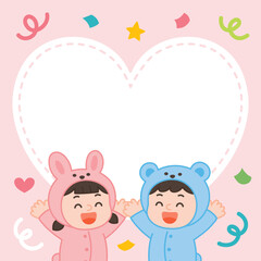 Preschool Children in Animal Costumes – Pink Background Frame
