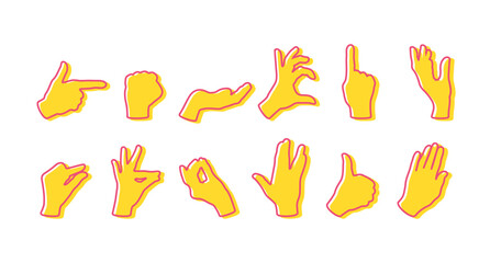 Obraz premium Set of colored hand gestures silhouettes. Hands outline. Vector illustration