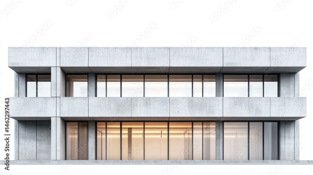 Poster modern concrete building with large windows and minimalist design