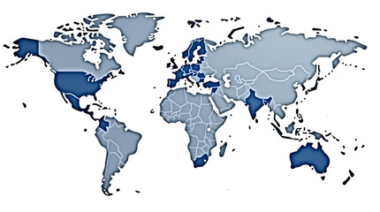 Naklejka premium World map marked in dark blue