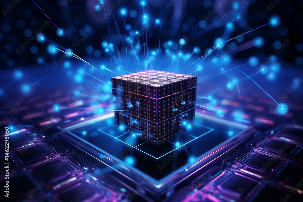 Poster futuristic technology: conceptual representation of data processing and networks