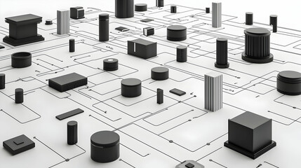 Abstract Circuit Board Design With Black Components On White Background