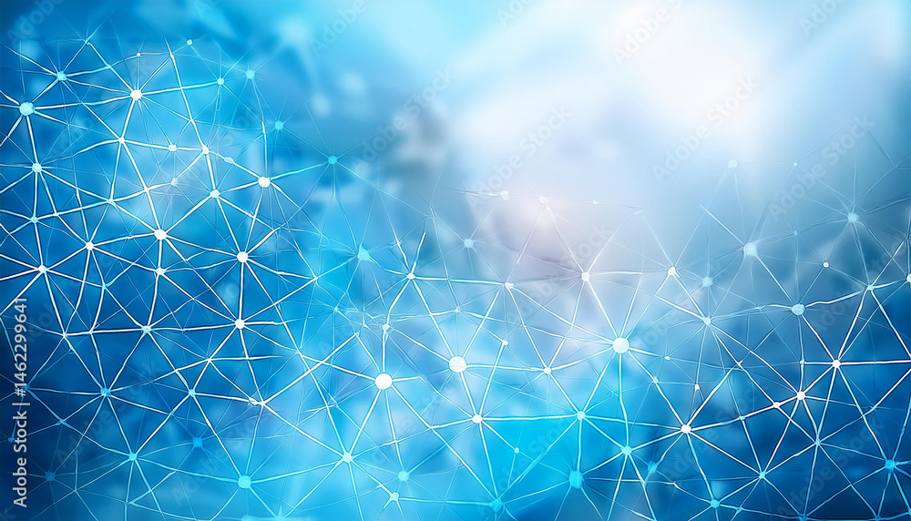 Poster abstract blue network background with connecting dots and lines. concept of science, technology, com