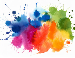 Colorful Abstract Watercolor Stain with Vibrant Paint Splatters
