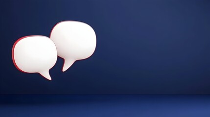 Two blank speech bubbles float against a dark blue background, suggesting conversation or communication