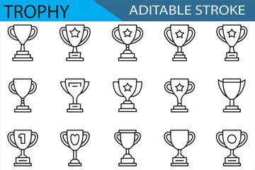 Simple Trophy Icons with Editable Stroke for Prize and Contest Designs