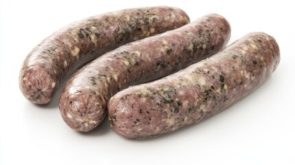 Fresh Homemade Sausage with Spices on a White Background