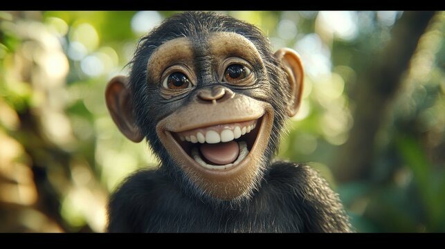 Happy chimp portrait in jungle