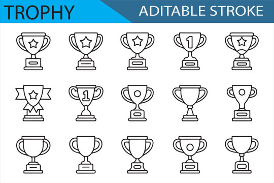 Vector Trophy Icons with Stroke Customization for Award Projects