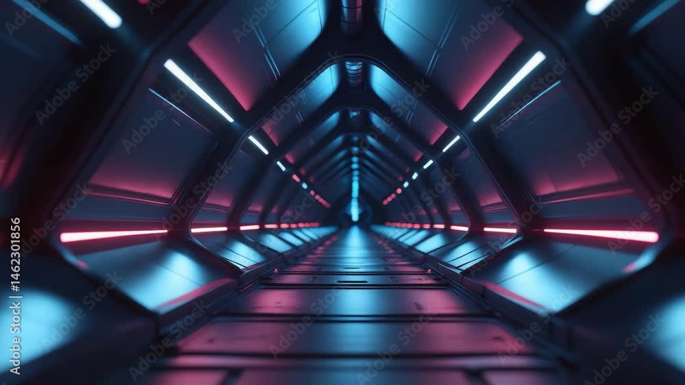 Poster dark abstract sci-fi tunnel featuring a ai rendered futuristic triangle spaceship corridor