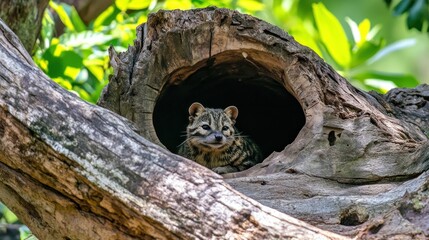 Small wildcat in tree hollow