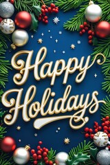 Happy Holidays Decoration with Baubles and Greenery