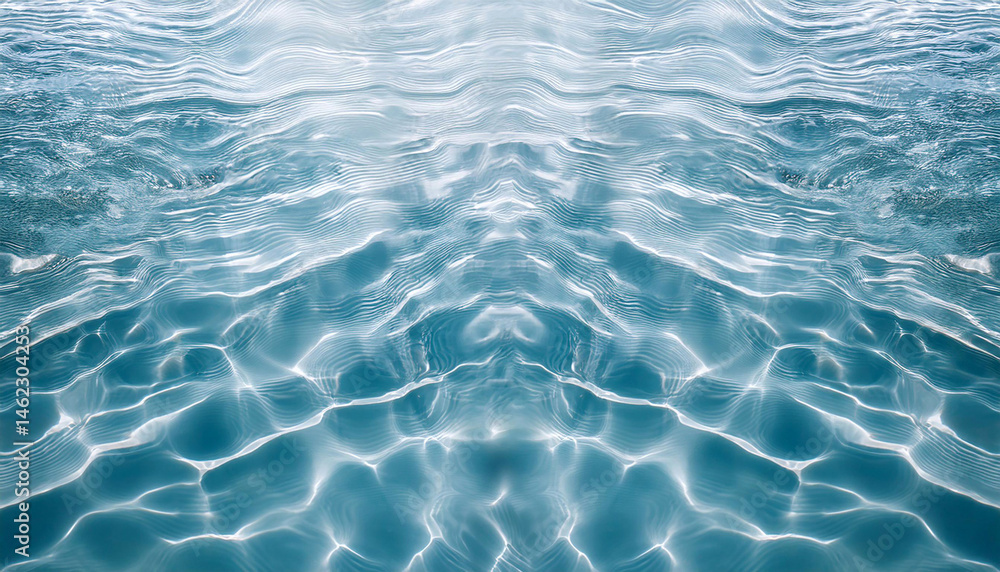 Poster sunlight reflecting on the surface of clear blue water creating a symmetrical pattern of light and s