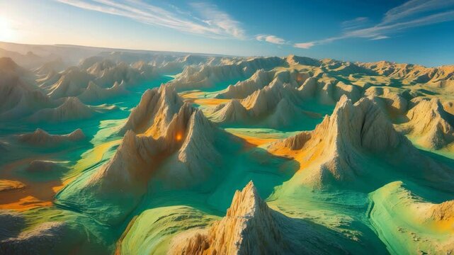 Aerial perspective of remarkable rock formations landscape.