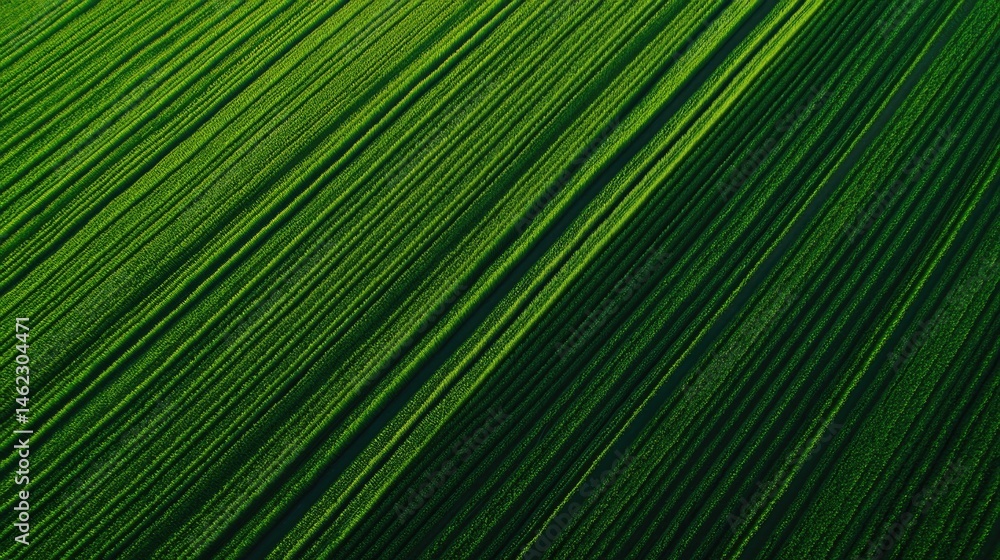 Poster high-angle aerial view of organic farm captured with drone showcasing dynamic yet organized patterns and structures
