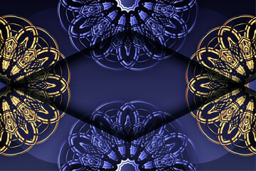 Blue and Gold Concentric Mandala with Radiating Center

