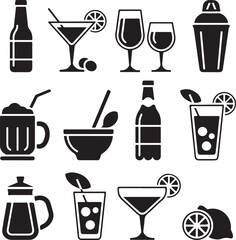 Refreshing Beverage Glass Silhouette

Coffee Cup with Steam Vector Design

Cocktail Glass with Umbrella Silhouette

Juice Bottle Minimal Line Art

Cheers Glasses Clinking Vector