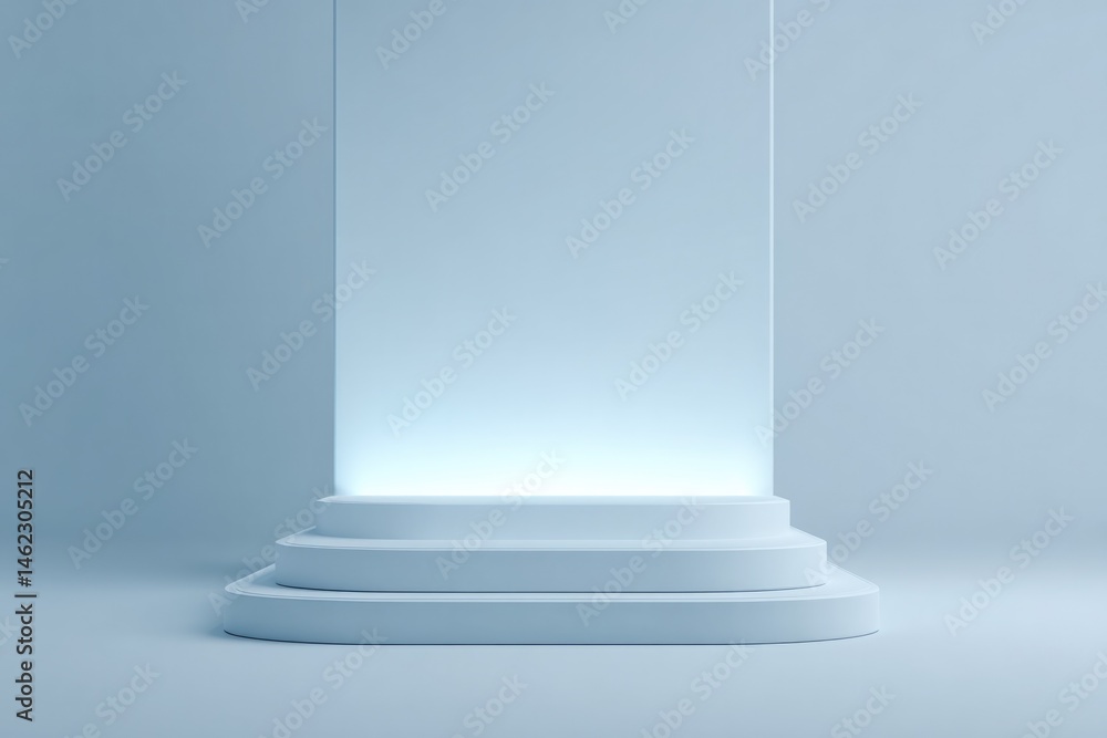 Poster minimalistic 3d illustration featuring empty podium with frame under soft diffuse lighting