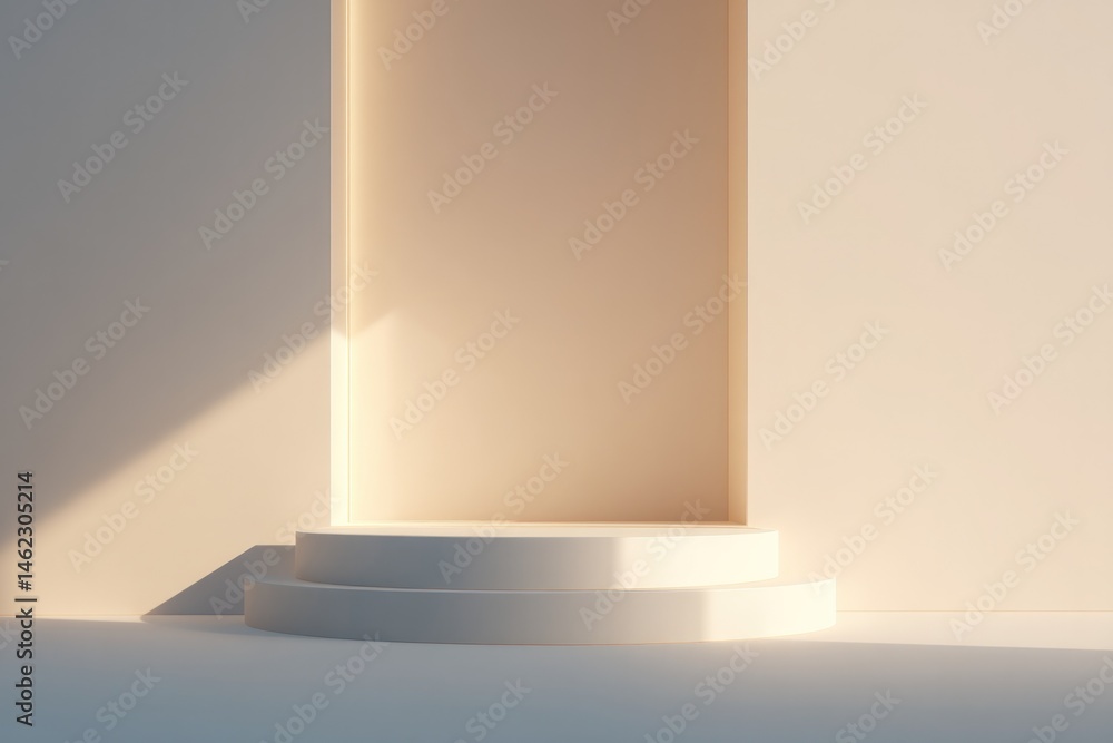 Poster minimalistic 3d illustration featuring empty podium with frame under soft diffuse lighting