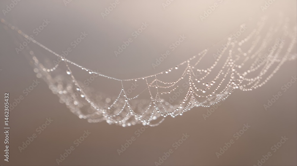 Poster minimalistic image capturing delicate spider web adorned with glistening dewdrops