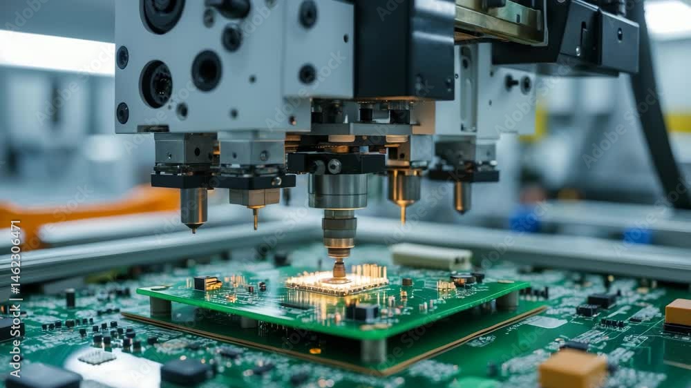 Poster automatic pick and place machine quickly assembles components.