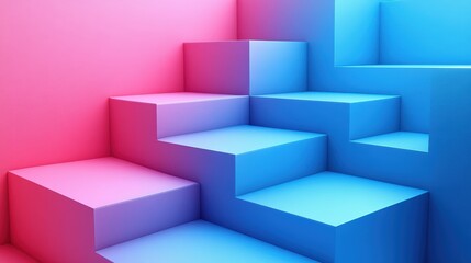 Obraz premium Abstract Stairs in Gradient Colors of Pink and Blue with Shadows