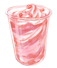 美味しそうな苺のスムージーの手描き水彩イラスト(透過PNG)