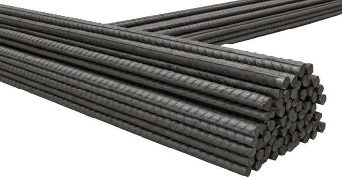 Stack of Ribbed Steel Rebar for Construction Industrial Material Close up