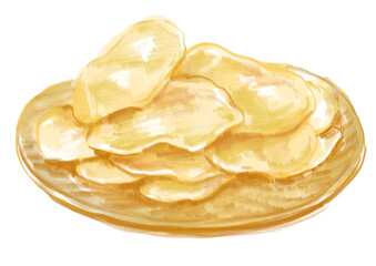 美味しそうなポテトチップスの手描き水彩イラスト(透過PNG)