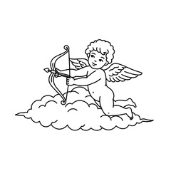 Cupid shooting an arrow while sitting on a cloud  