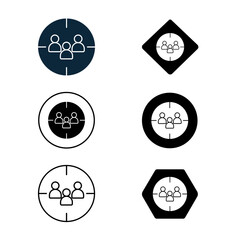 Audience Targeting icon, Precision Reach Mastering the Art of Audience Targeting, Smart Segments, Better Results Unlocking the Power of Targeted Marketing, flat, black, white, sheet