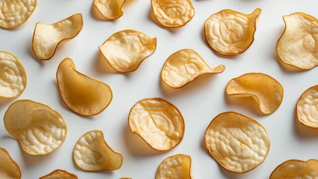 A batch of potato chips. Alone on a background.