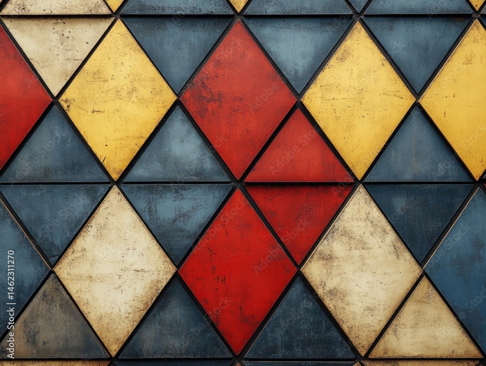 Poster geometric pattern with red, yellow, blue triangles for unique background. use as backdrop for your d