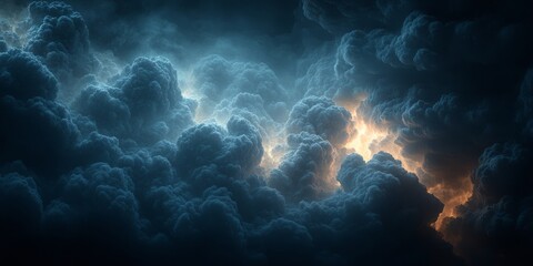 Swirling clouds dance as a brilliant light pierces the darkness above