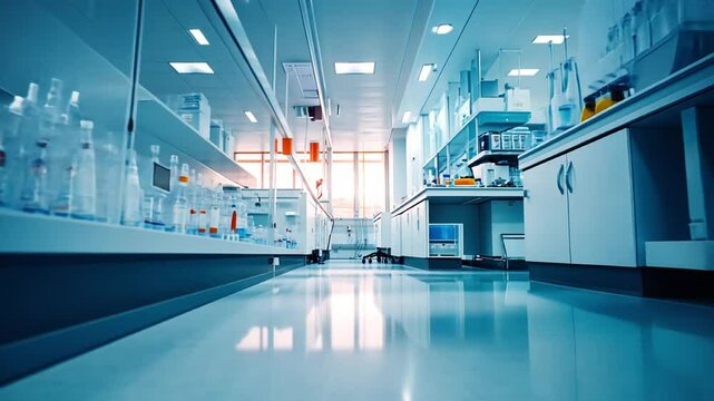 Modern laboratory interior showcasing clean lines, bright lighting, and organized workspace