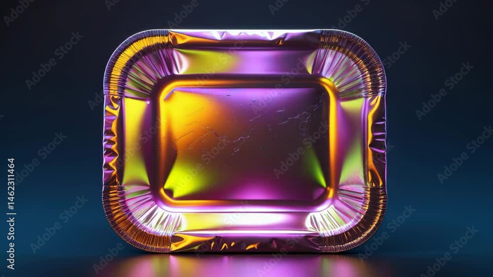 Poster ai rendering of a compact rectangular food foil tray separated on a dark background