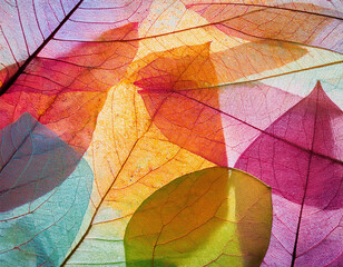 Colorful Overlapping Translucent Leaves Creating an Artistic and Serene Composition