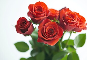 Obraz premium Vibrant Red Roses in Bloom Captured Against a Soft Background for Romantic and Elegant Floral Arrangements and Celebrations