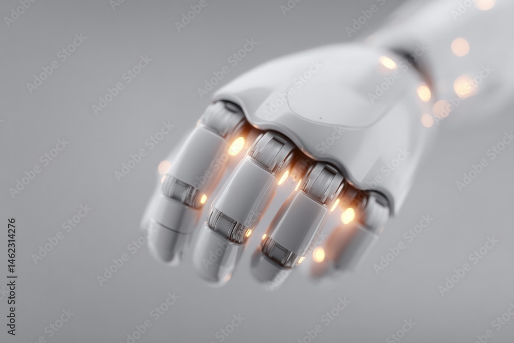 Aufkleber close-up of robotic hand interacting with human technology symbolizing fusion of automation with dai