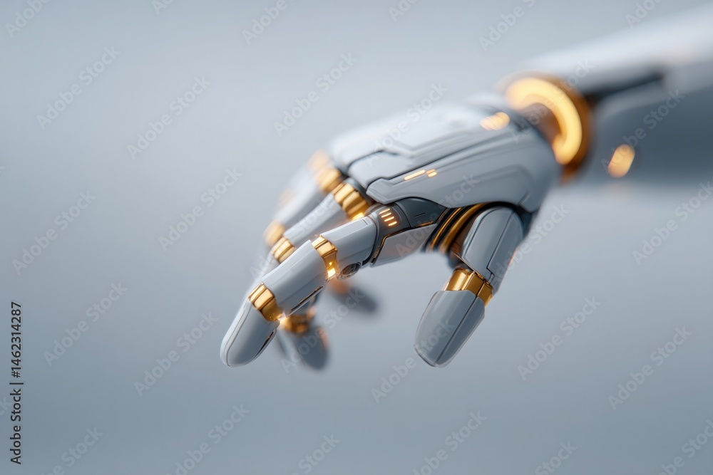 Aufkleber close-up of robotic hand interacting with human technology symbolizing fusion of automation with dai