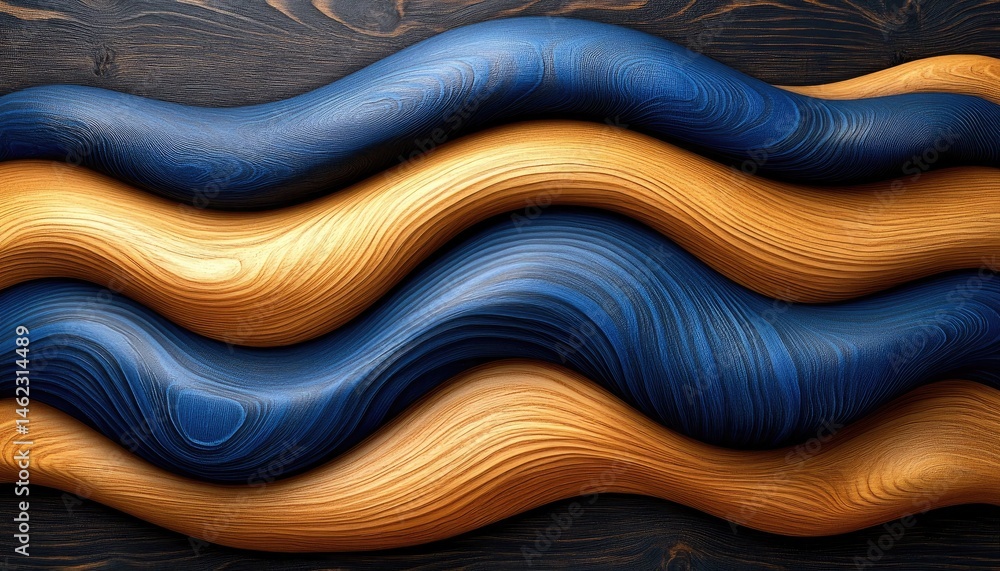 Poster wavy wood grain background texture, colored blue and brown. use this as abstract background or textu