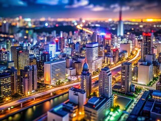 Obraz premium Osaka City Nightscape: Umeda Sky Building Aerial Tilt-Shift View